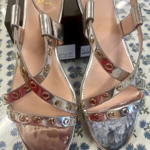 New J.Crew Silver Metallic & Gold Studded Cross Strap Sandals Size 10